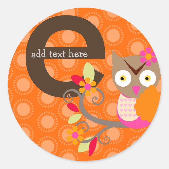 Sticker Rond Brown+Orange+Chouette rose chaude autocollants/ajo (Devant)