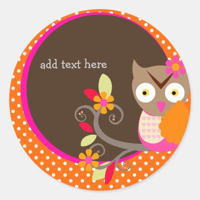 Sticker Rond Brown+Orange+Chouette rose chaude autocollants/ajo (Devant)