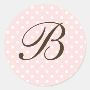 Sticker Rond Brown rose Personnalisé Monogramme Polka Point Fav