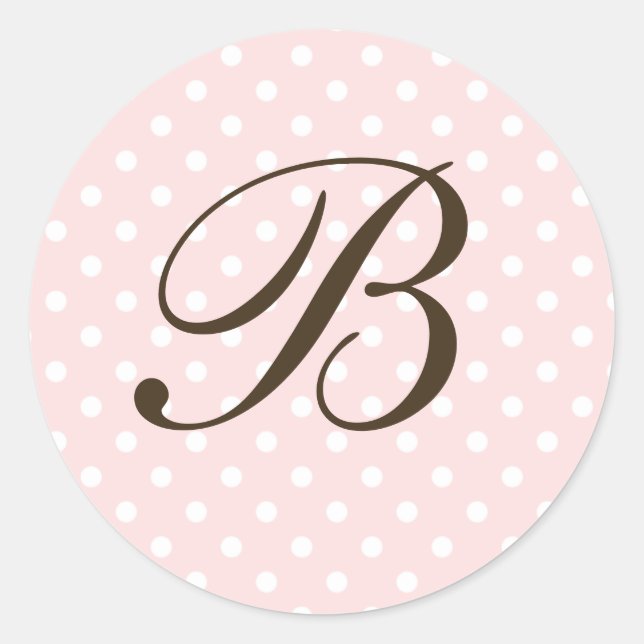Sticker Rond Brown rose Personnalisé Monogramme Polka Point Fav (Devant)
