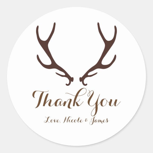 Sticker Rond Brown Rustic Deer Antlers Woodsy Wedding Favoriser (Devant)