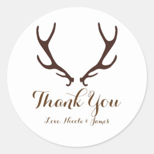 Sticker Rond Brown Rustic Deer Antlers Woodsy Wedding Favoriser