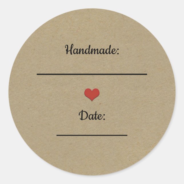 Sticker Rond Brown rustique Kraft Rouge Coeur confit artisanal (Devant)