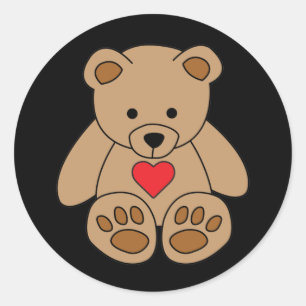 Sticker Rond Brown Teddy Bear Coeur Saint Valentin Je t'aime