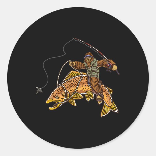 Sticker Rond Brown Trout River Fishing Bigfoot Hunting Fisherme (Devant)