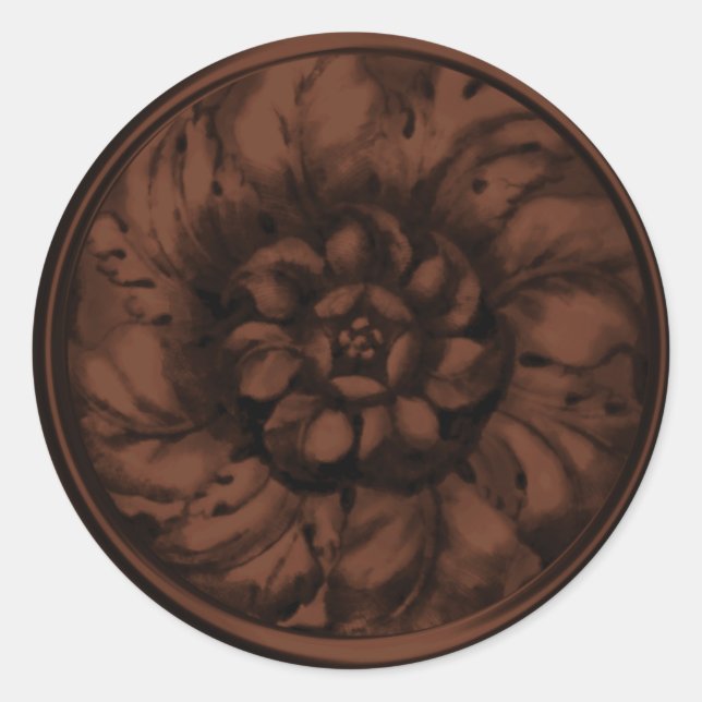 Sticker Rond Brown Vintage Baroque Embossé Look Seal (Devant)