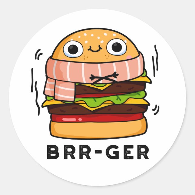 Sticker Rond Brr-ger Funny Congélation Burger Pun (Devant)