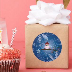 Sticker Rond Brrr...Chouette rose, Design de flocon de neige,