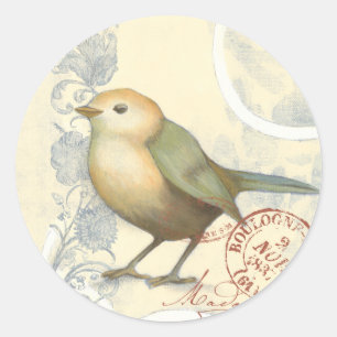 Sticker Rond Bruant jaune et vert sur Arrière - plan Vintage