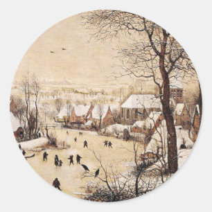 Sticker Rond Bruegel l'Ancien - Paysage hivernal