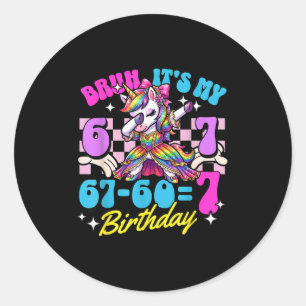 Sticker Rond Bruh 67-60=7 7e anniversaire licorne fille qui fai