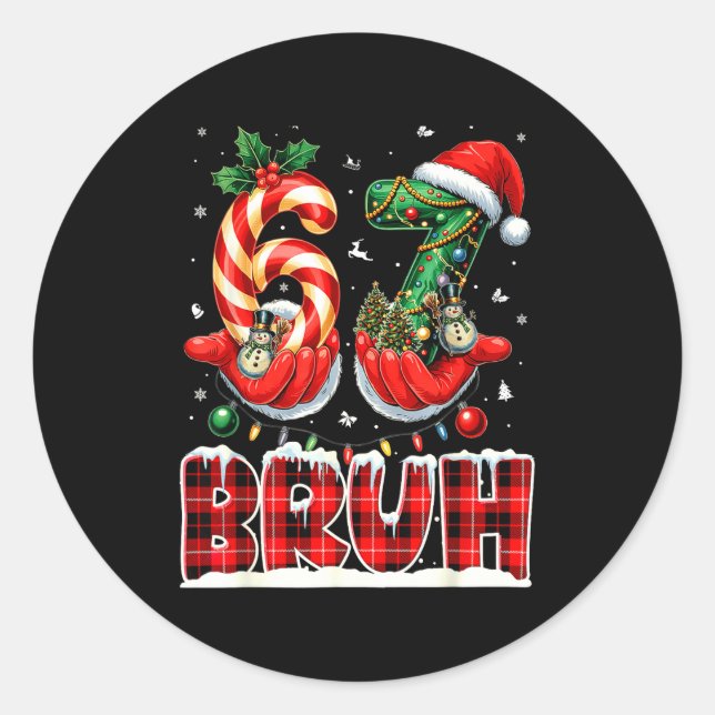 Sticker Rond Bruh 67 Christmas 6 7 Meme Pajamas Holiday Gen Alp (Devant)