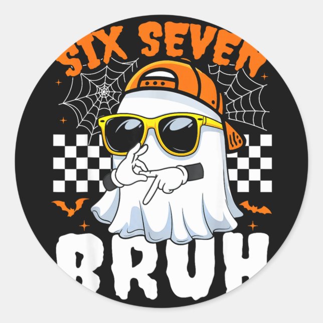 Sticker Rond Bruh 67 halloween drôle six sept mème brainrot (Devant)