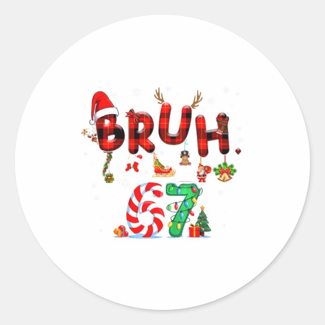 Sticker Rond Bruh 67 Six Seven 6 7 Meme Christmas Candy Cane Li (Devant)
