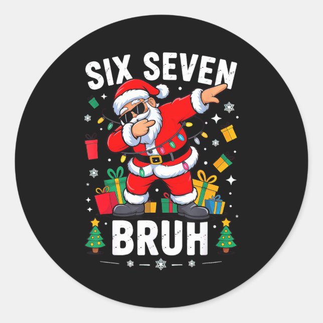 Sticker Rond Bruh 67 Six Seven Santa Dabbing Noël  (Devant)