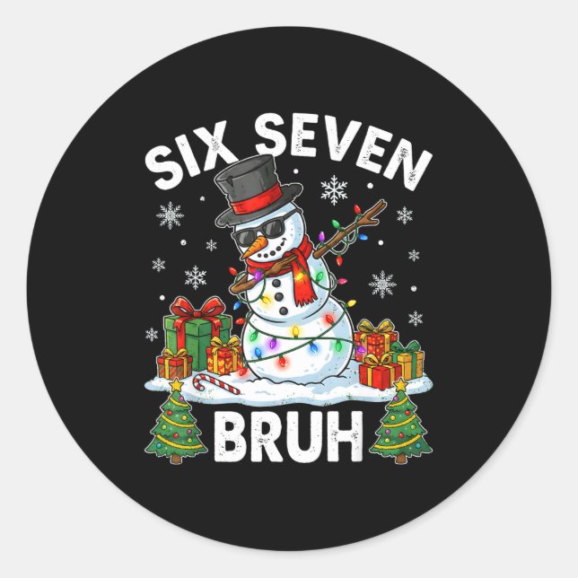 Sticker Rond Bruh 67 Six Seven Snowman Dabbing Christmas 6 7 Bo (Devant)