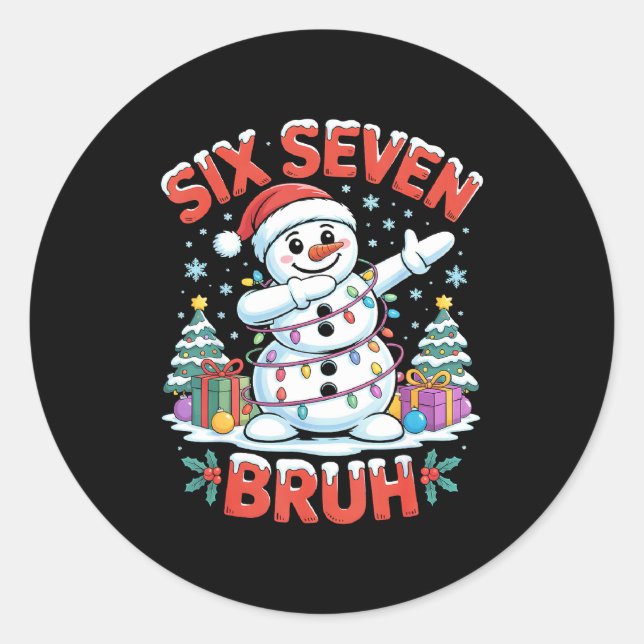 Sticker Rond Bruh 67 Six Seven Snowman Dabbing Christmas Shirts (Devant)