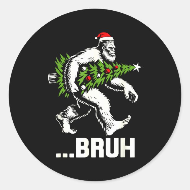 Sticker Rond Bruh Bigfoot Christmas Funny Christmas Tree Xmas S (Devant)