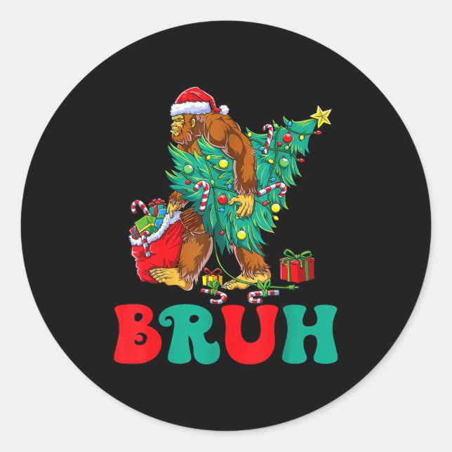 Sticker Rond Bruh Bigfoot Christmas Funny Christmas Tree Xmas S (Devant)