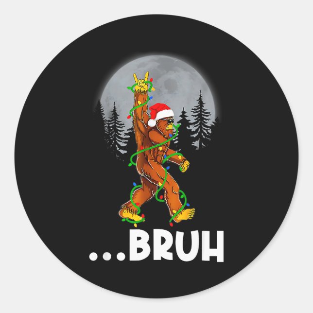 Sticker Rond Bruh Bigfoot Christmas Shirt Christmas Tree Xmas S (Devant)