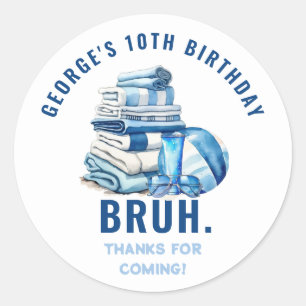 Sticker Rond BRUH Blue Pool Party Boy Anniversaire Merci