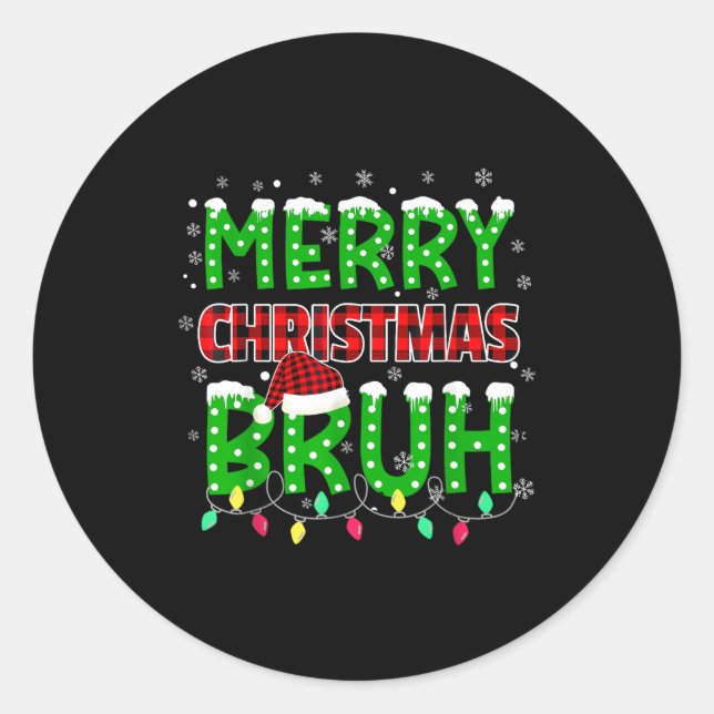 Sticker Rond Bruh Christmas Red Plaid  (Devant)