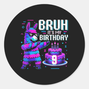 Sticker Rond Bruh Dabbing C'est Mon Anniversaire De 9 Ans Llama