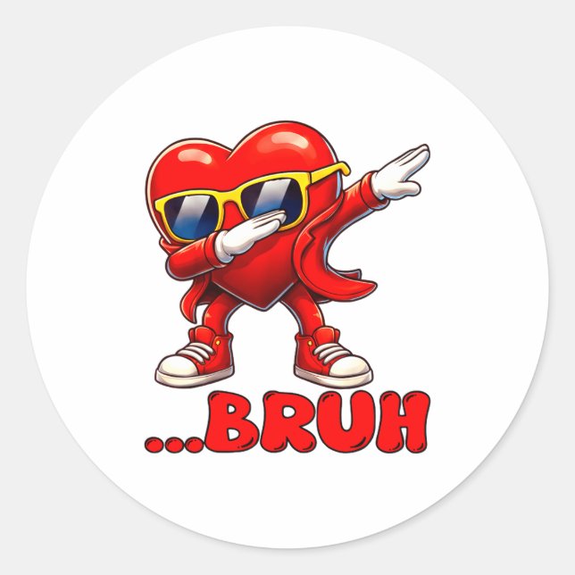 Sticker Rond Bruh Dabbing Heart Funny Kids Boys Mens Valentine  (Devant)