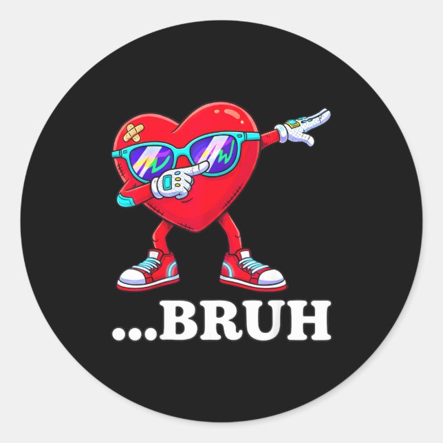 Sticker Rond Bruh Dabbing Heart Funny Kids Boys Mens Valentine  (Devant)
