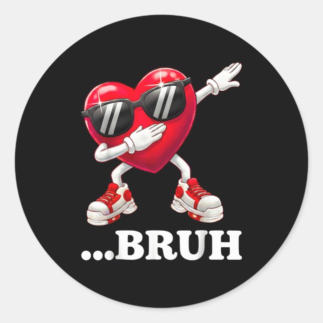 Sticker Rond Bruh Dabbing Heart Funny Kids Boys Mens Valentine  (Devant)