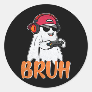 Sticker Rond Bruh Éffrayant Boo Halloween Costume Gamer Jeu Hom