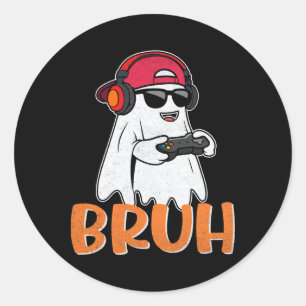 Sticker Rond Bruh Éffrayant Boo Halloween Costume Gamer Jeu Hom