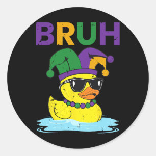 Sticker Rond Bruh Funky Canard Mardi Gras Canard En Caoutchouc 