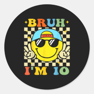 Sticker Rond Bruh j'ai 10 ans Anniversaire Bleu Garçons 10ème A