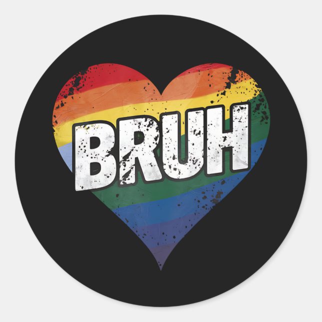 Sticker Rond Bruh Mème Drôle Dire Bro Saluer Gay LGBT Pride (Devant)