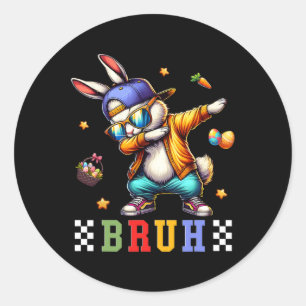 Sticker Rond Bruh Mème Pâques Jour Funny Bunny Oeufs Ados Garço