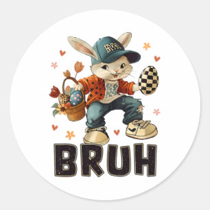 Sticker Rond Bruh Mème Pâques Jour Funny Bunny Oeufs Ados Garço