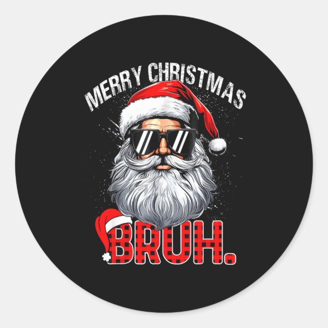 Sticker Rond Bruh Santa Hat Funny Christmas Red Plaid Men Boys  (Devant)