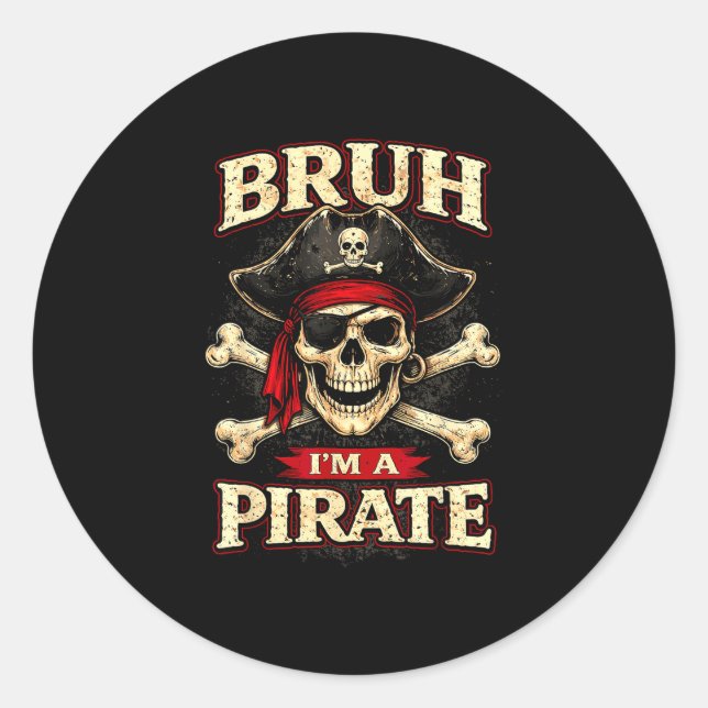 Sticker Rond Bruh un pirate crâne patch oculaire os croisés drô (Devant)