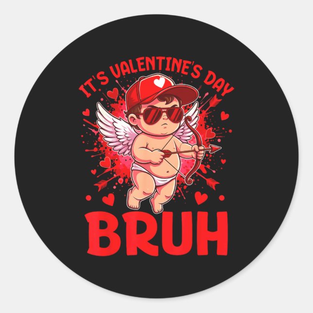 Sticker Rond Bruh Valentines Day Boys Kids Funny Heart Valentin (Devant)
