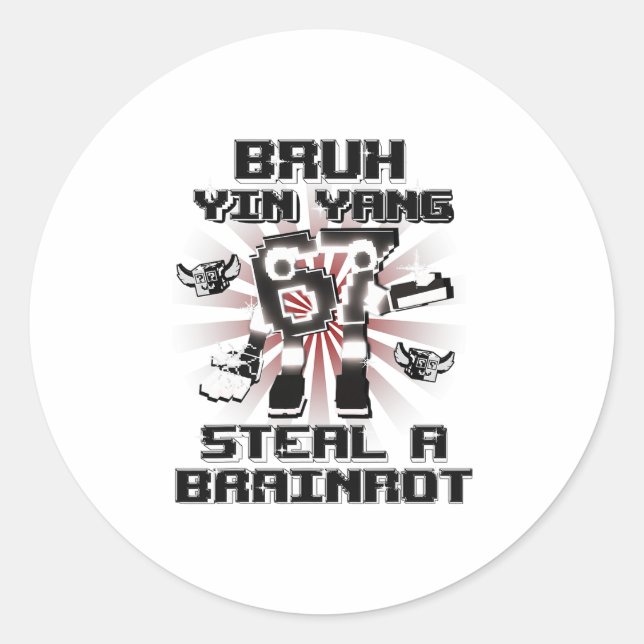 Sticker Rond Bruh Yin Yang 67 Six Seven 6-7 Drôle Brainrot Pour (Devant)