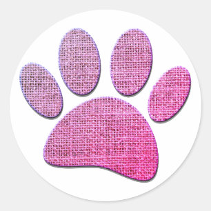 Sticker Rond Brûlure Paw Dog Imprimer En Rose