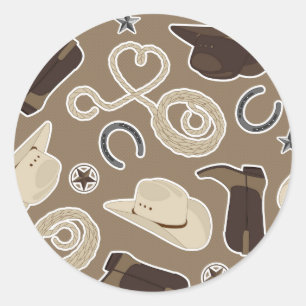 Sticker Rond Brun mignon de motif de thème de cowboy