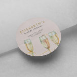 Sticker Rond Brunch au champagne et douche à bulles<br><div class="desc">Moderne rose vif et faux or élégant brunch et bulle d'aquarelle flûtes champagne de l'aquarelle de douche nuptiale collant enveloppe ou favoriser étiquette d'emballage.                Convient pour les parties de l'été ou de l'hiver du brunch de la mariée de printemps.</div>