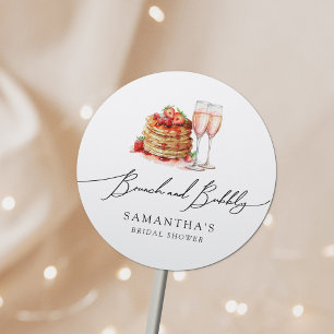 Sticker Rond Brunch & Bubbly Élégant Pancake Rose Baby Shower