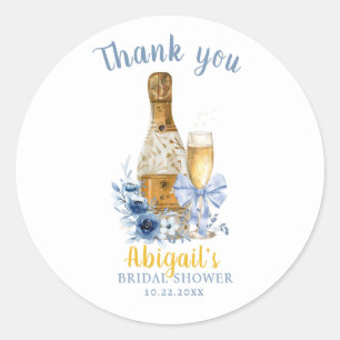 Sticker Rond BRUNCH & BUBBLY Fleurs Bleues pour une Baby Shower
