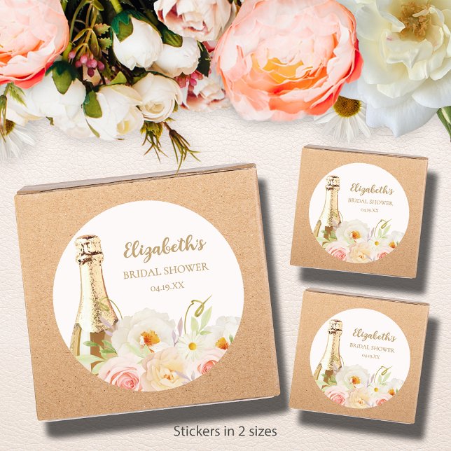 Sticker Rond Brunch & Bubbly Floral Baby Shower Mariage (Brunch & Bubbly blush floral bridal shower round stickers - choose 1-1/2" or 3" )