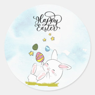 Sticker Rond Brunch de Pâques et chasse aux oeufs   Cute lapin