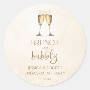 Sticker Rond Brunch et Bubbly Engagement Party Brunch Favoriser
