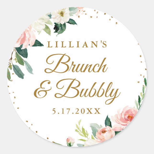 Sticker Rond Brunch Et Bubbly Floral Teint Doré (Devant)